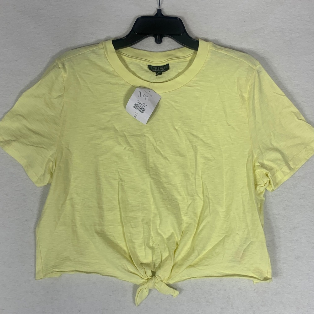 Topshop Cropped T-Shirt Womens 8 Yellow New Tie Front Casual Basic Cotton Tee